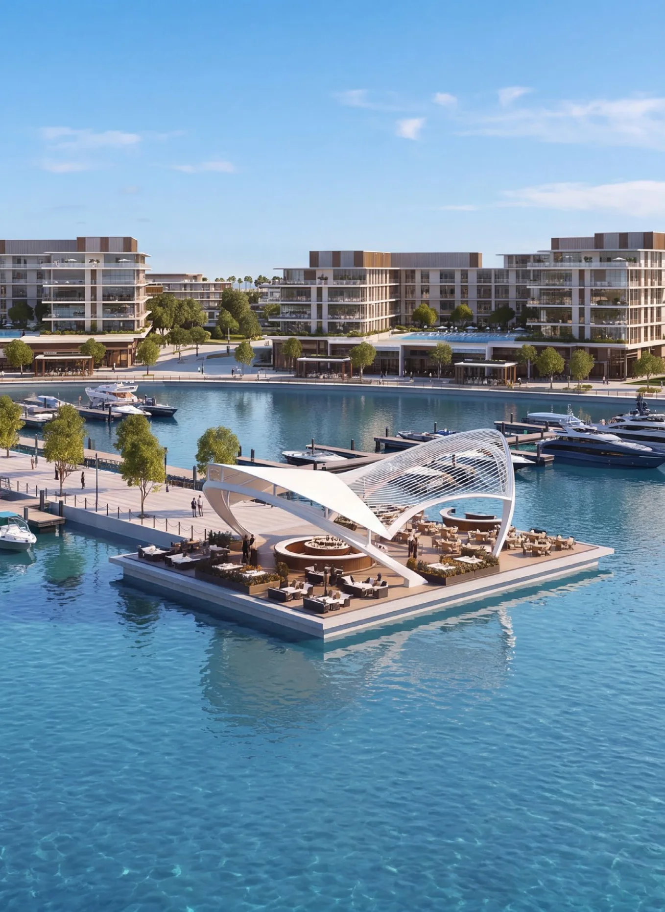 The floating Marina Yacht Club pavilion at Ramhan Marina