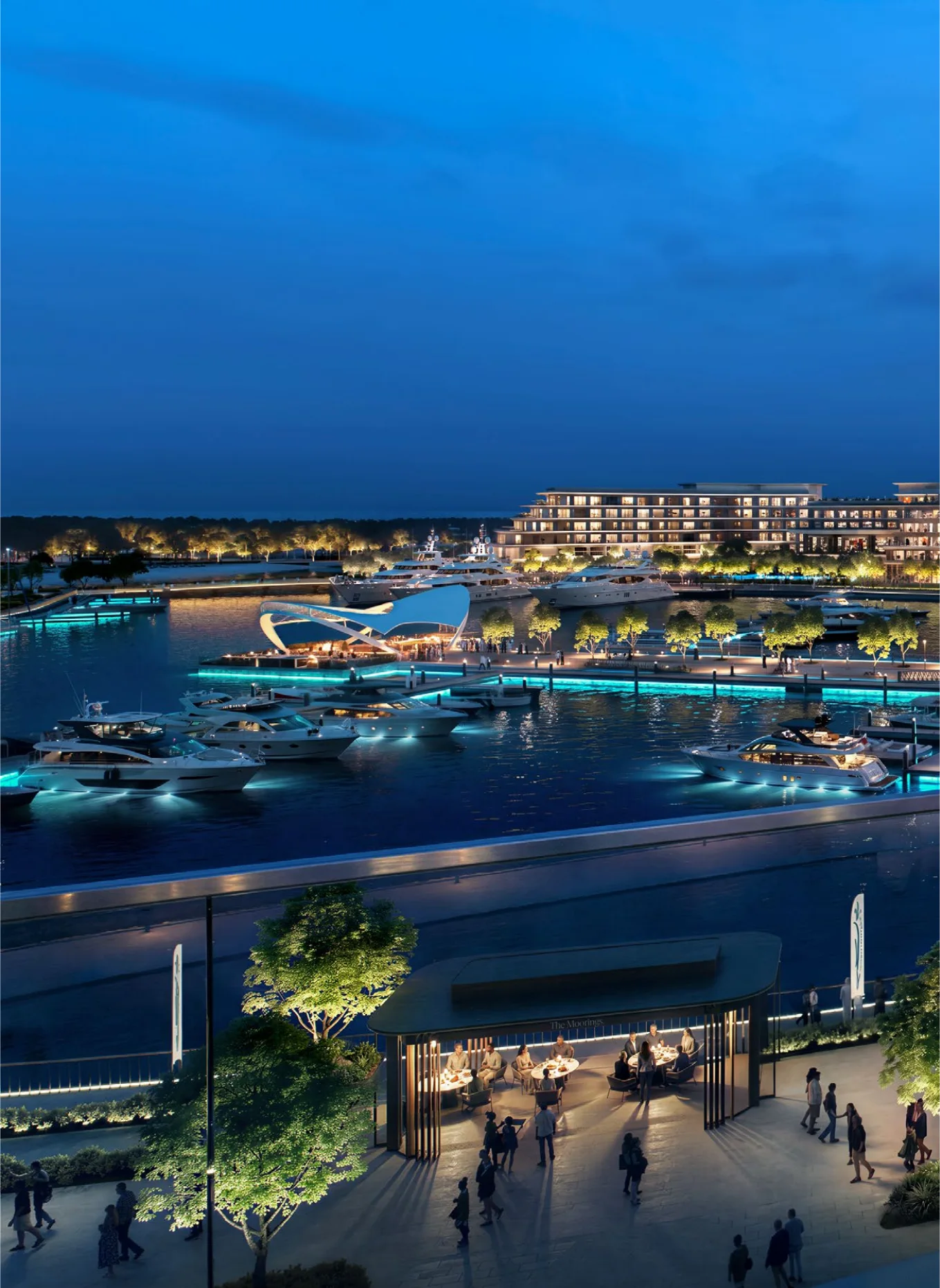 The Ramhan Marina Yacht Club pavilion at dusk