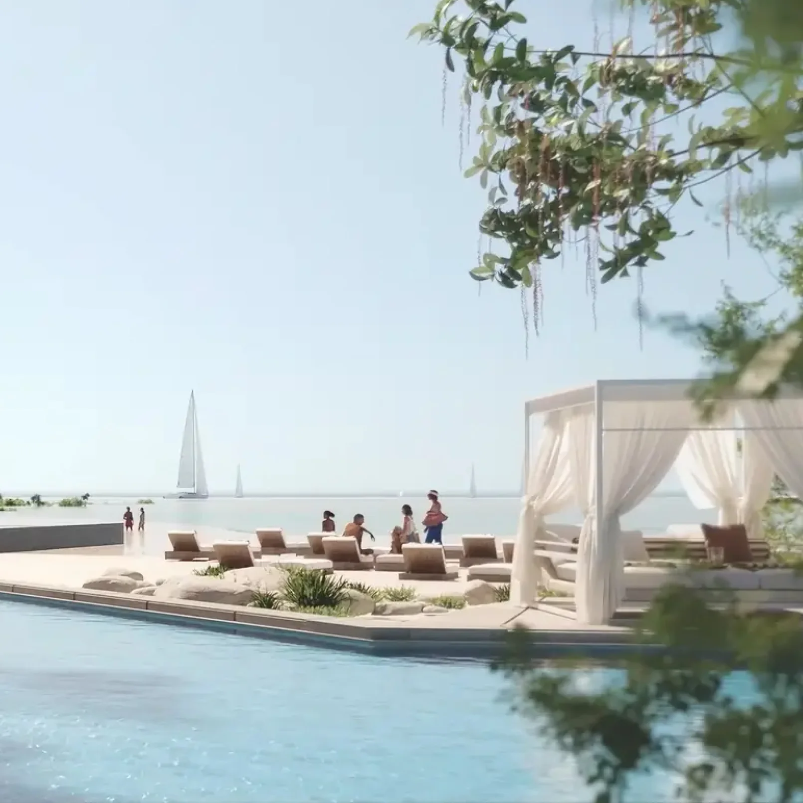 Cabanas and pool at the Ramhan beach club